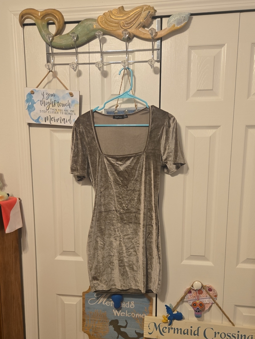 Boohoo Brown Velvet Square Neck Short Sleeve Tunic